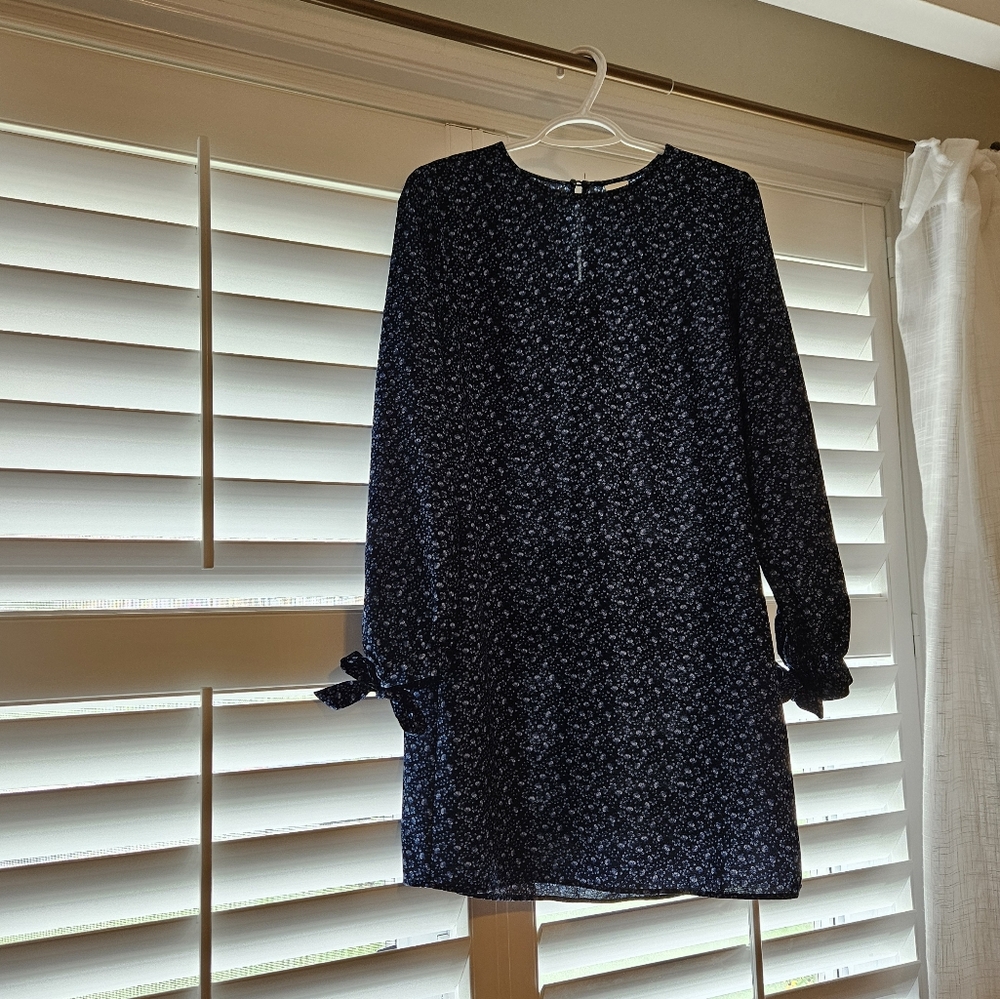 H&M Dark Blue Patterned Long Sleeve Dress